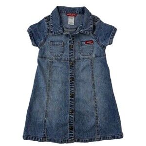 Guess Jeans Girls Size 5 Denim Shirt Dress Button Front Blue Y2K